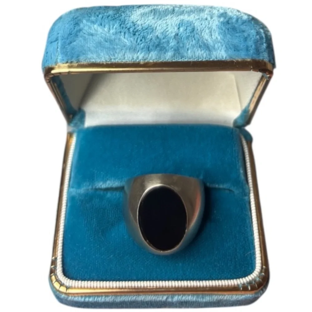 Vintage Mens Ring Mexican Silver Genuine Black Onyx Luxury Handcrafted Chunky